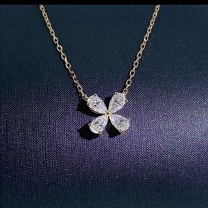 Pear moissanite clover  14k gold necklace